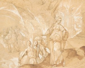 Lots Frau blickt zurück auf die Zerstörung von Sodom und Gomorra