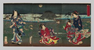 Genji in verschiedenen Stilen gezeichnet: Blick auf die Bucht von Akashi (Kakiwake Genji, Akashi ura no kei)