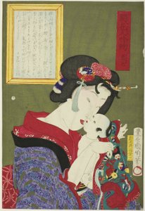 Mädchen (Kimusume), aus der Serie "Spiegel der blühenden Menschlichkeit (Kaika ninjo kagami)" von Toyohara Kunichika
