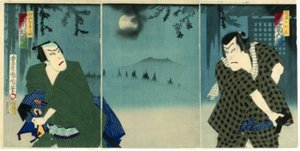 Onoe Kikugorō V als Daiba no Jinzō und Ichikawa Sadanji I als Itamiya Jubei von Toyohara Kunichika