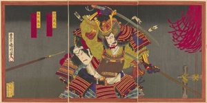 Die Schauspieler Ichikawa Sadanji I als Imagawa Yoshimoto und Onoe Kikugoro V als Mori Shinsuke
