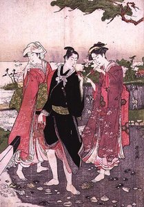 Zwei Mädchen und ein Junge am Strand, ca. 1780 von Utagawa Toyokuni