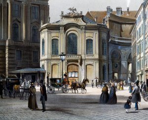 Burgtheater in Wien Michaelerplatz mit Winterreitschule rechts, von Tranquillo Mollo (1767-1837), kolorierte Gravur, Österreich von Tranquillo Mollo