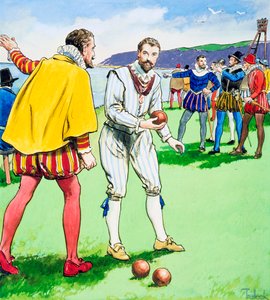 Sir Francis Drake spielt Bowls auf Plymouth Hoe, 1588 ca. 1900