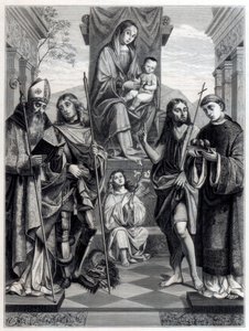 Madonna auf einem Thron sitzend, umgeben von Heiligen, um 1494-1517, 1870