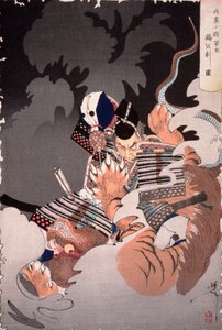 I no Hayata tötet den Nue im Kaiserpalast von Tsukioka Yoshitoshi