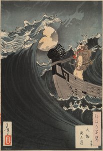 Hundert Ansichten des Mondes #12: Benkei beruhigt die Wellen in der Daimotsu-Bucht