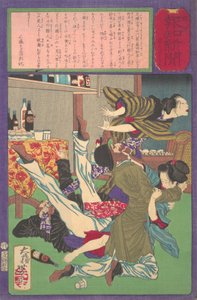 Postal Hochi Zeitung Nr. 645, Engländer vergewaltigt Tochter eines Weinhändlers Yu..., August 1875 von Tsukioka Yoshitoshi