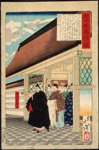 Tokugawa Ieyasu am Eingang eines Palastes von Tsukioka Yoshitoshi