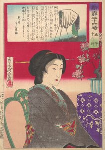 Vierundzwanzig Stunden in ShinbashiYanagibashi: 12 Uhr Mittag. Shinyanagi nijuyo-ji, gozen juni-ji..., 1880 von Tsukioka Yoshitoshi