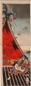 Zwei Helden kämpfen auf dem Hōryūkaku von Tsukioka Yoshitoshi