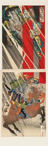Watanabe no Tsuna schneidet dem Dämon den Arm am Rashōmon-Tor ab von Tsukioka Yoshitoshi