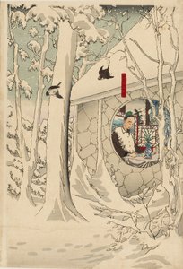 Holzschnitt-Triptychon - Gentoku besucht Komei in seinem Rückzugsort, im Schneesturm von Tsukioka Yoshitoshi