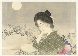Frau mit einem Fächer im Mondlicht von Tsutsui Toshimine