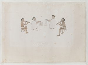 Add MS 15508 f.11 Musiker von Tahiti, Juni 1770 von Tupaia Tupaia