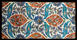Acht zusammengesetzte Iznik-Polychrom-Quadratkacheln, ca. 1575