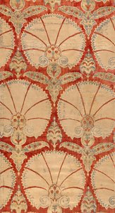 Tafel aus rotem Samt mit Nelkenpalmetten in Gold und Silber von Turkish School