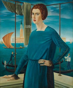 Die Frau des Künstlers mit Venedig im Hintergrund, 1921