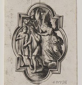 Emblem mit Adam und Eva, die aus dem Paradies vertrieben werden von Ubekendt