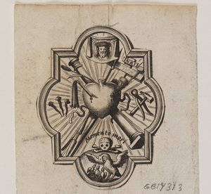 Emblem mit einem durchbohrten Herzen und den Leidenswerkzeugen von Ubekendt