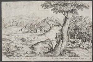 Landschaft mit einer Stadt und einem schlafenden Hirten von Ubekendt