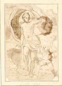Venus wird von Amor, der auf einem Delphin reitet, Perlen in einer Muschel angeboten