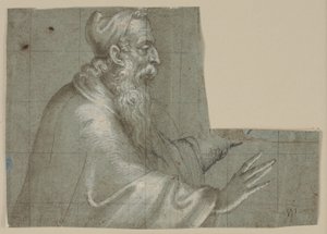 Alter Mann (ein Doge?), Halbfigur, Profil rechts mit ausgestreckten Händen von Ubekendt Ubekendt