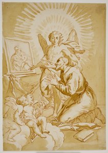 Der heilige Philipp Neri verehrt ein Gemälde der Madonna, das ihm von einem Engel gezeigt wird von Ubekendt Ubekendt