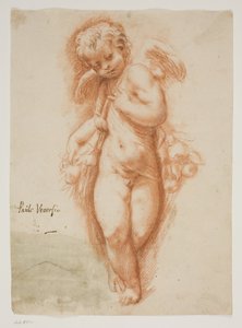 Stehender Putto mit einer Fruchtgirlande