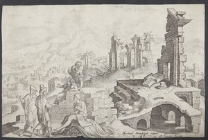 Hiob auf dem Misthaufen mit seiner Frau und drei Freunden von Ubekendt efter Maarten van Heemskerck