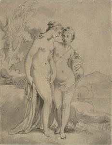 Zwei Nymphen in einer Landschaft von Ubekendt engelsk kunstner 1820