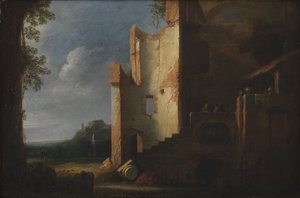 Landschaft mit Ruinen von Ubekendt hollandsk 1600 tallet