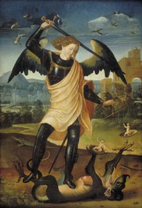 Der Erzengel Michael mit dem Drachen von Ubekendt spansk 1500 tallet