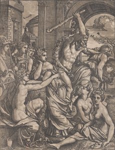 Herkules vertreibt die Habgier aus dem Tempel der Musen von Ugo da Carpi