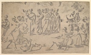 Der Tod des Ananias umgeben von Aposteln, 1518 von Ugo da Carpi