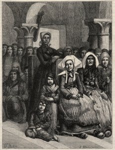 Eine Predigt in einer Kirche in der Bretagne, Zeichnung von M.U. Loot. Gravur in „L