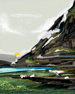 Friedliche Bergschaf Landschaft