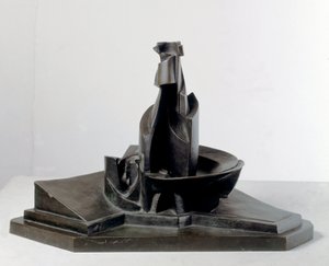 Entwicklung einer Flasche im Raum (Linee e forza di una bottiglia). Bronzeskulptur von Umberto Boccioni (1882-1916) 1912. Dim: 38,1 cm. Mailand, Museo del Novecento