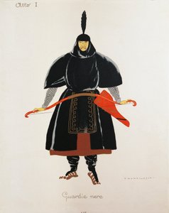 Kostüm für die schwarzen Wachen aus Turandot von Giacomo Puccini, Skizze von Umberto Brunelleschi für die erste Aufführung der Oper im Teatro alla Scala in Mailand, 25. April von Umberto Brunelleschi