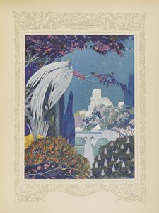 Der schöne Blaue Vogel hörte jedoch nie auf, um den Palast zu schweben, Illustration aus 