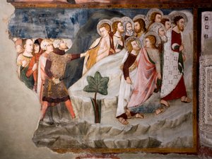 Die Flucht der Apostel (Detail). Fresko der Schule von Umbrien aus dem 15. Jahrhundert. Obere Kirche. Kloster von San Benedetto (Sacro Speco), Subiaco (Rom), Italien von Umbrian School