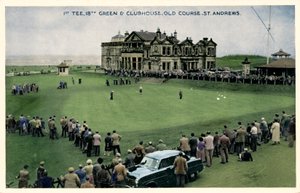 1. Abschlag, 18. Grün & Clubhaus, Old Course, St. Andrews, um 1955 von Unbekannt