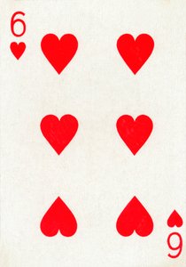 6 der Herzen aus einem Kartenspiel von Goodall & Son Ltd., ca. 1940