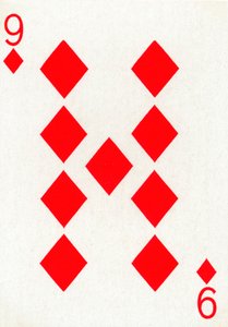 9 der Diamanten aus einem Kartenspiel von Goodall & Son Ltd., um 1940