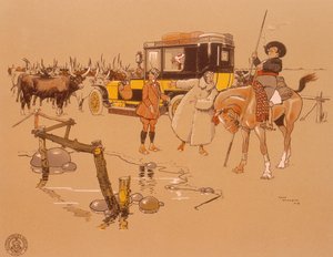 Ein Berliet-Auto steckt mitten im Vieh fest, 1906 von Unbekannt
