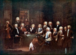 Ein Ausschuss des Unterhauses im Fleet Street Gefängnis, London, 1729 von Unbekannt