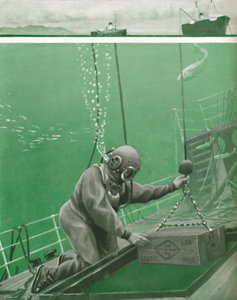 Ein Taucher arbeitet unter enormem Druck, 1935