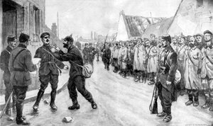 Ein deutscher Gefangener wagt es, einen Offizier anzugreifen, Frankreich, Erster Weltkrieg, 1915 von Unbekannt