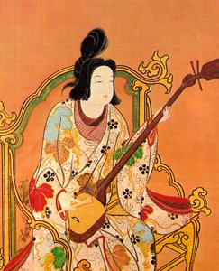 Ein Mädchen spielt Shamisen, zweite Hälfte des 17. Jahrhunderts von Unbekannt