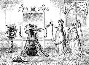 Eine Dame setzt sich ihre Haube auf, Juni 1795